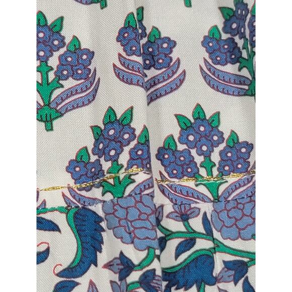 Chelsea & Theodore Split Neck Boho‎ Midi Dress Blue Floral Block Print - Picture 11 of 14